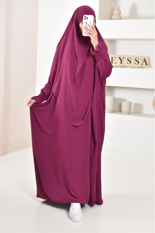 Ensemble abaya et khimar 2 voiles assorti en Jazz, tenue légiférée pour la femme musulmane