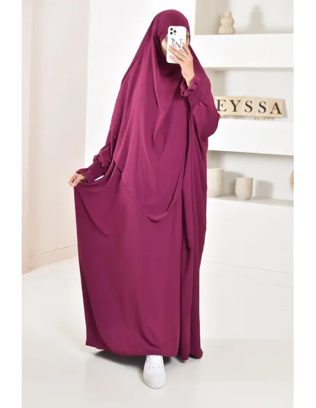 Ensemble abaya et khimar 2 voiles assorti en Jazz, tenue légiférée pour la femme musulmane