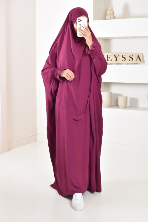 Ensemble abaya et khimar 2 voiles assorti en Jazz, tenue légiférée pour la femme musulmane