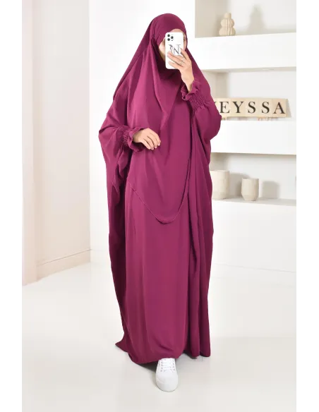 Ensemble abaya et khimar 2 voiles assorti en Jazz, tenue légiférée pour la femme musulmane