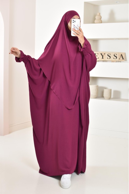 Ensemble abaya et khimar 2 voiles assorti en Jazz, tenue légiférée pour la femme musulmane
