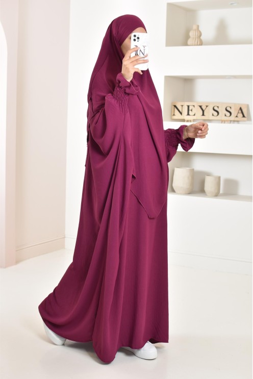 Ensemble abaya et khimar 2 voiles assorti en Jazz, tenue légiférée pour la femme musulmane