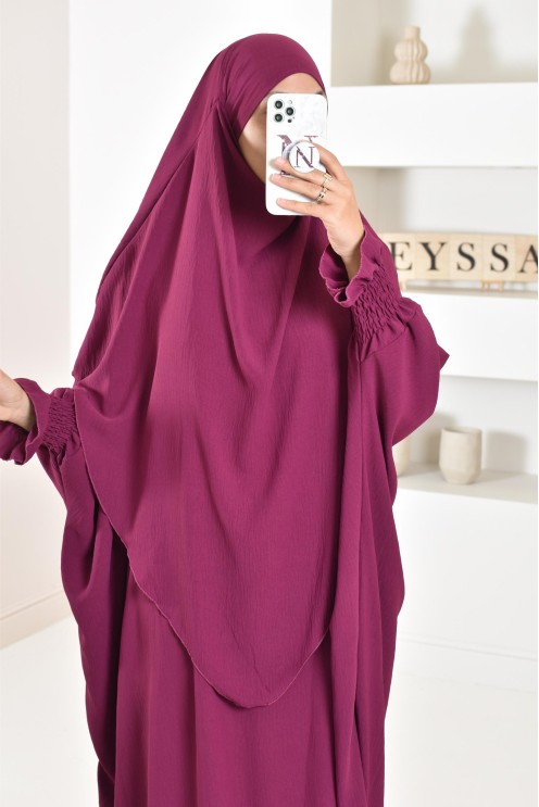 Ensemble abaya et khimar 2 voiles assorti en Jazz, tenue légiférée pour la femme musulmane