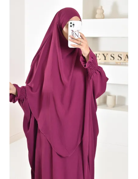 Ensemble abaya et khimar 2 voiles assorti en Jazz, tenue légiférée pour la femme musulmane