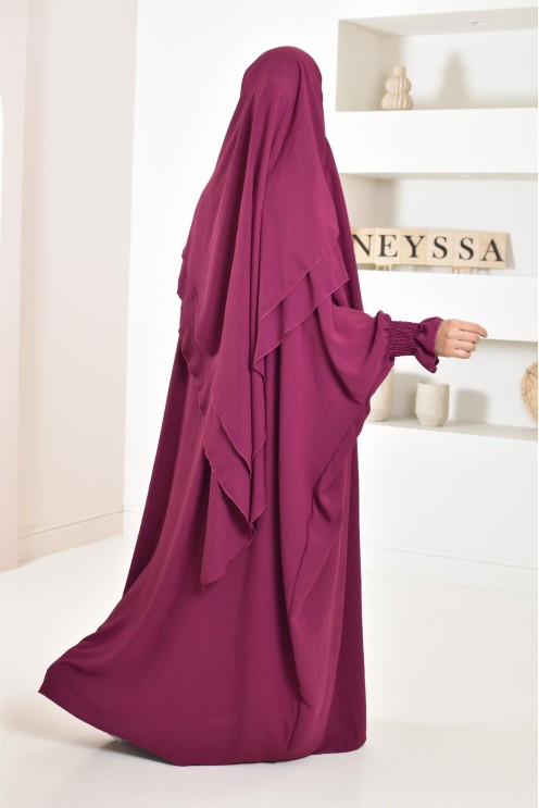 Ensemble abaya et khimar 2 voiles assorti en Jazz, tenue légiférée pour la femme musulmane