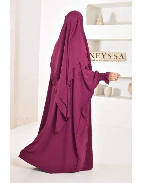 Ensemble abaya et khimar 2 voiles assorti en Jazz, tenue légiférée pour la femme musulmane