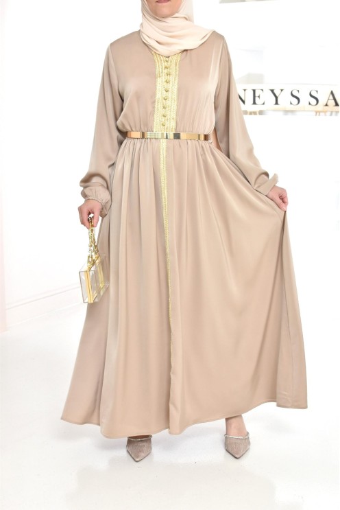 Abaya brodée cintrée robe ample style caftan femme musulmane