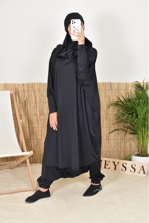 Bade-Jilbab Schmetterlingsschnitt mit integriertem Khimar, perfekt für große Größen