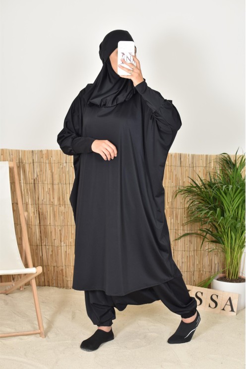 Bade-Jilbab Schmetterlingsschnitt mit integriertem Khimar, perfekt für große Größen