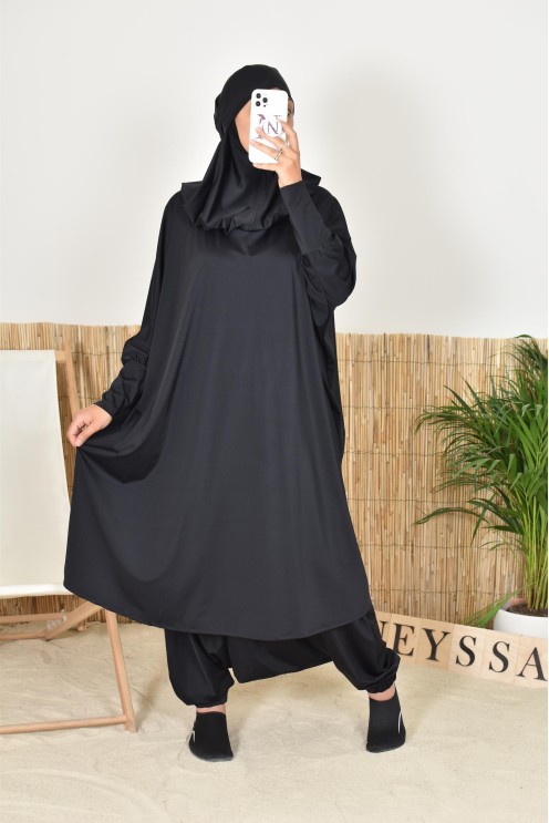 Bade-Jilbab Schmetterlingsschnitt mit integriertem Khimar, perfekt für große Größen