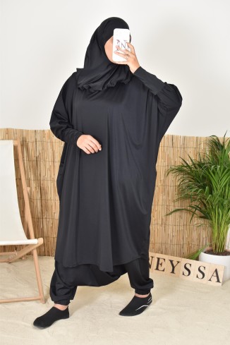 Bade-Jilbab Schmetterlingsschnitt mit integriertem Khimar, perfekt für große Größen