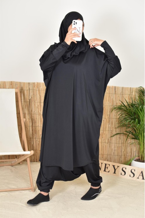 Bade-Jilbab Schmetterlingsschnitt mit integriertem Khimar, perfekt für große Größen