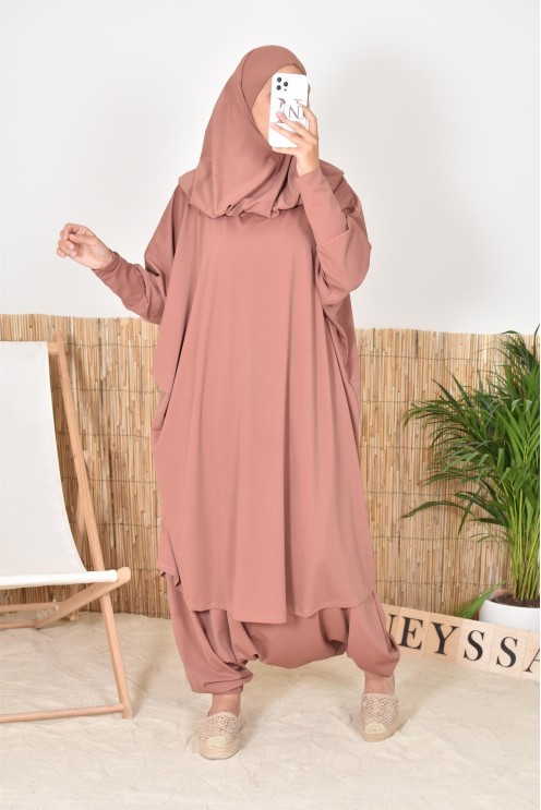 Jilbab de bain papillon 2 pièces avec khimar, maillot de bain légiféré pour femmes voilées