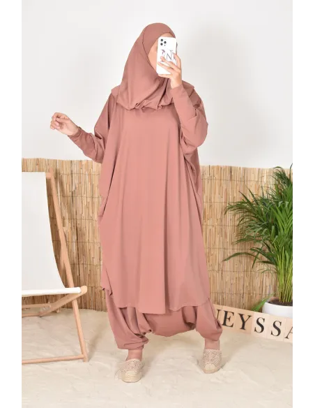 Jilbab de bain papillon 2 pièces avec khimar, maillot de bain légiféré pour femmes voilées