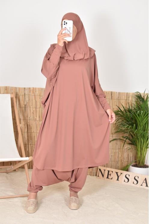 Jilbab de bain papillon 2 pièces avec khimar, maillot de bain légiféré pour femmes voilées