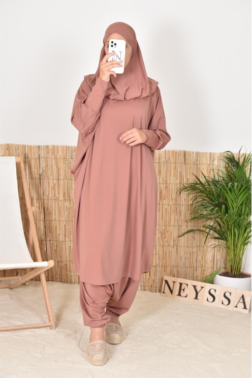 Jilbab de bain papillon 2 pièces avec khimar, maillot de bain légiféré pour femmes voilées