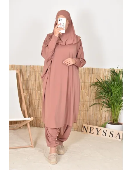 Jilbab de bain papillon 2 pièces avec khimar, maillot de bain légiféré pour femmes voilées