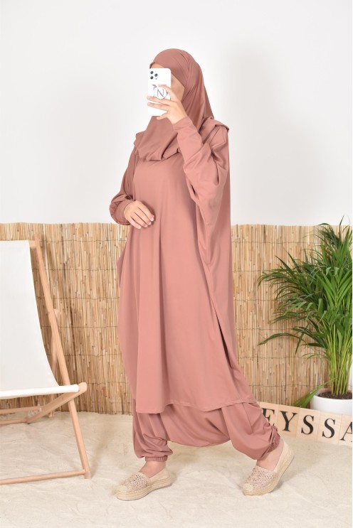 Jilbab de bain papillon 2 pièces avec khimar, maillot de bain légiféré pour femmes voilées