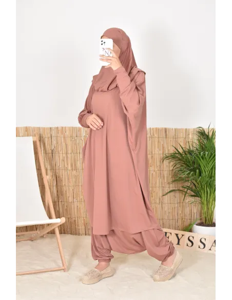 Jilbab de bain papillon 2 pièces avec khimar, maillot de bain légiféré pour femmes voilées