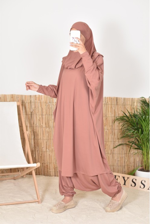 Jilbab de bain papillon 2 pièces avec khimar, maillot de bain légiféré pour femmes voilées