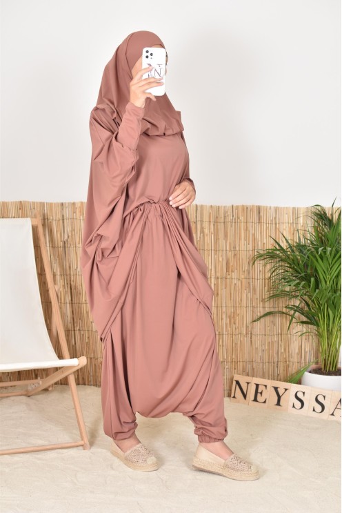 Jilbab de bain papillon 2 pièces avec khimar, maillot de bain légiféré pour femmes voilées