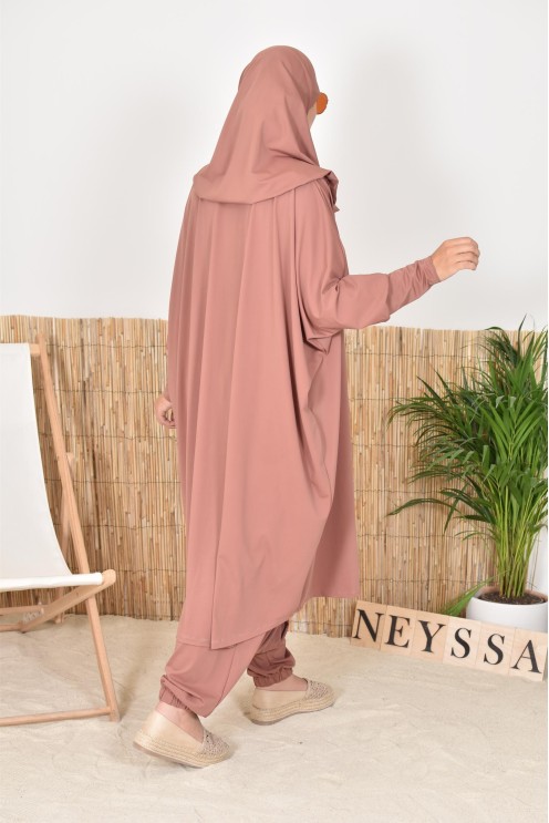 Jilbab de bain papillon 2 pièces avec khimar, maillot de bain légiféré pour femmes voilées