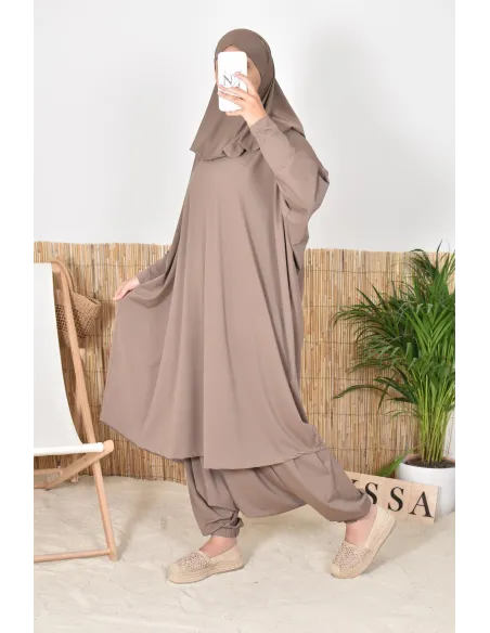 Jilbab de bain avec khimar, coupe ample qui convient aux grandes tailles, idéal pour femmes voilées