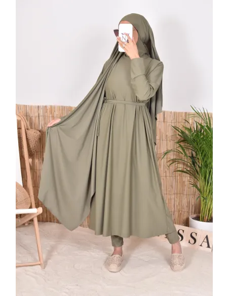 Burkini 4 pièces kaki, maillot de bain spécial pour femmes voilées, haute qualité