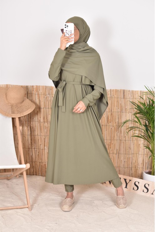 Burkini 4 pièces kaki, maillot de bain spécial pour femmes voilées, haute qualité