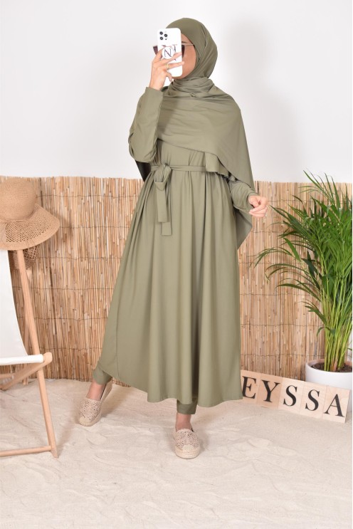 Burkini 4 pièces kaki, maillot de bain spécial pour femmes voilées, haute qualité