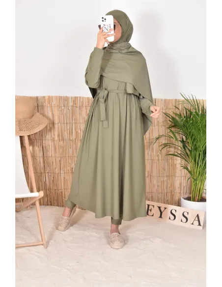 Burkini 4 pièces kaki, maillot de bain spécial pour femmes voilées, haute qualité