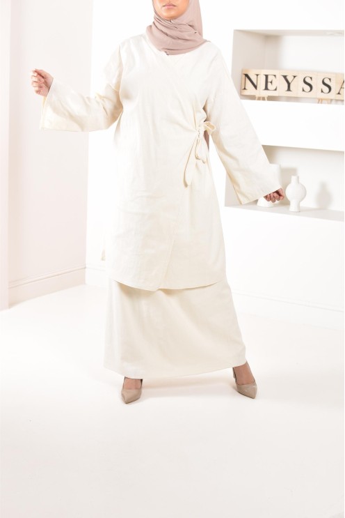 Ensemble tunique jupe, en lin, couple ample, confortable et élégant