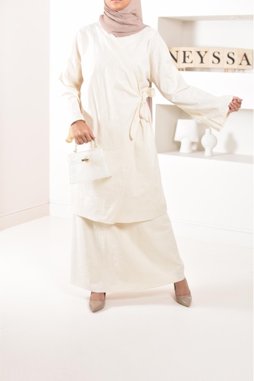 Ensemble tunique jupe, en lin, couple ample, confortable et élégant