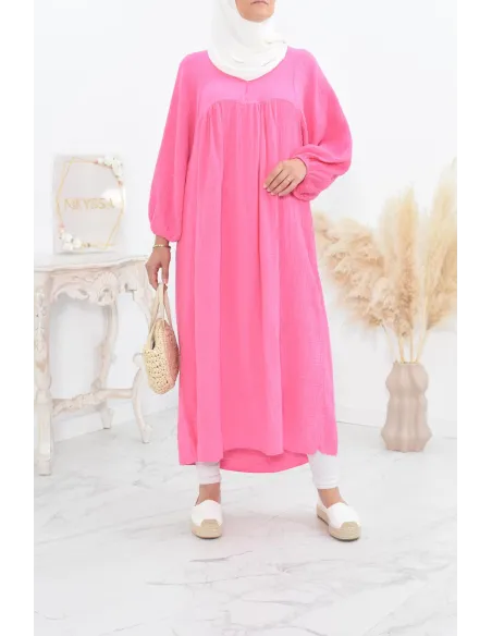 Longue Tunique femme évasée style modest fashion col V.