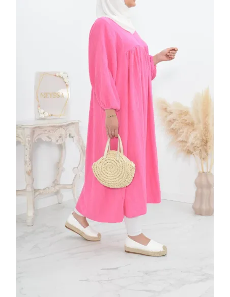 Longue Tunique femme évasée style modest fashion col V.