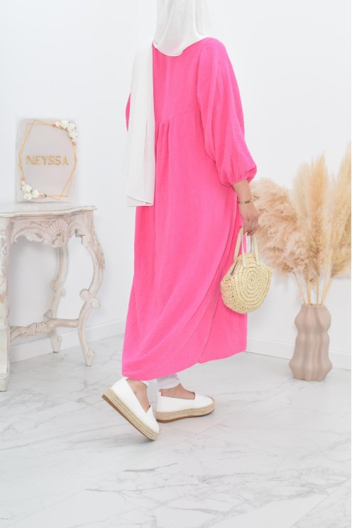 Longue Tunique femme évasée style modest fashion col V.