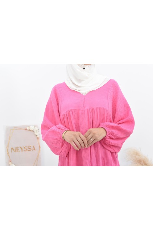 Longue Tunique femme évasée style modest fashion col V.