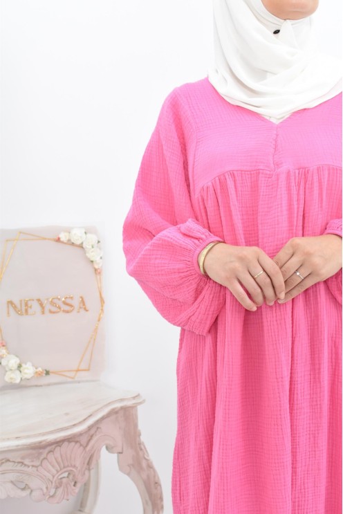 Longue Tunique femme évasée style modest fashion col V.