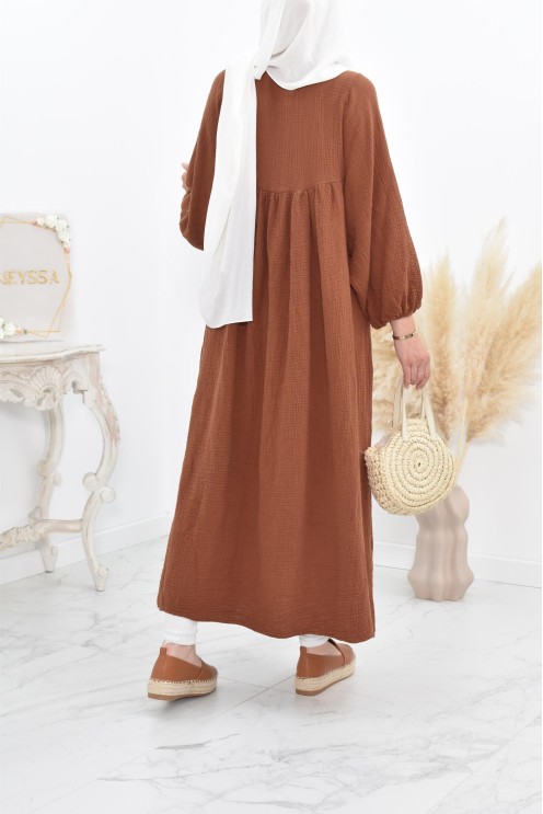 Longue Tunique femme évasée style modest fashion col V.