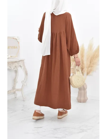 Longue Tunique femme évasée style modest fashion col V.