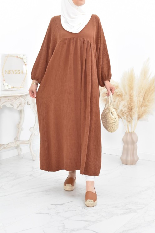 Longue Tunique femme évasée style modest fashion col V.