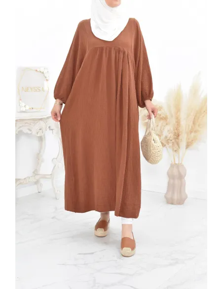 Longue Tunique femme évasée style modest fashion col V.