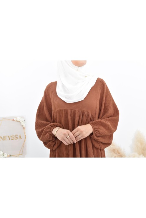 Longue Tunique femme évasée style modest fashion col V.