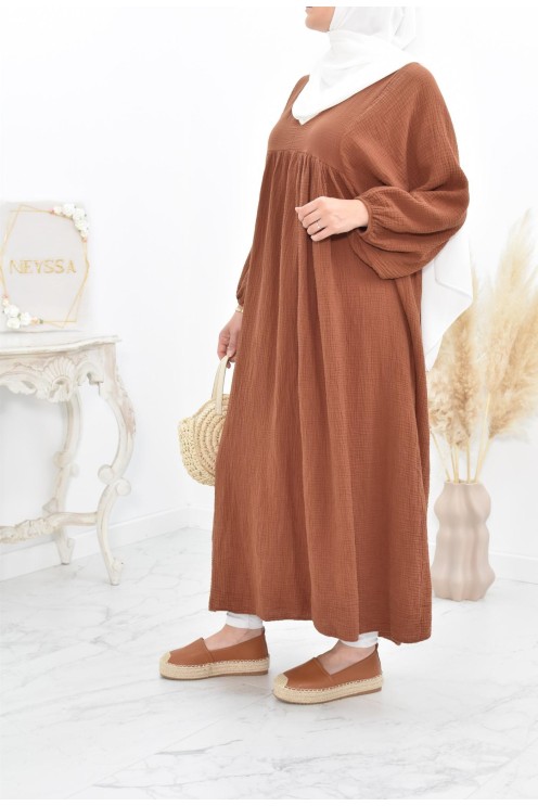 Longue Tunique femme évasée style modest fashion col V.