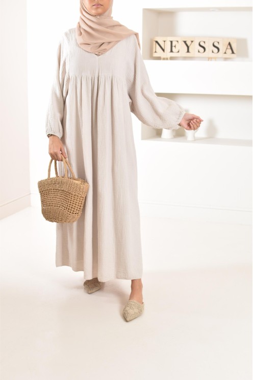 Longue Tunique femme évasée style modest fashion col V.