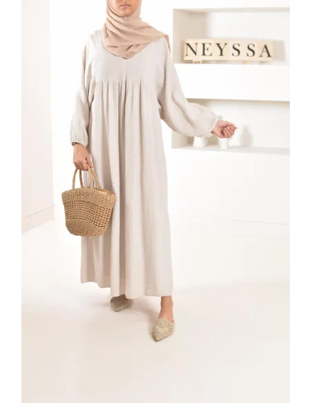 Longue Tunique femme évasée style modest fashion col V.