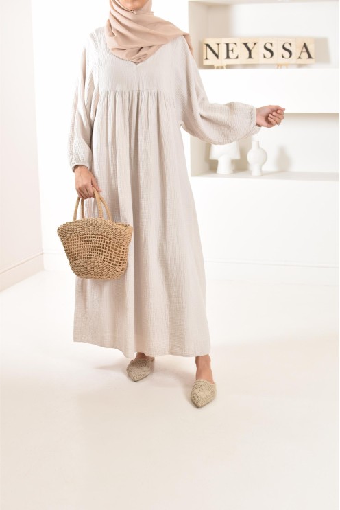 Longue Tunique femme évasée style modest fashion col V.