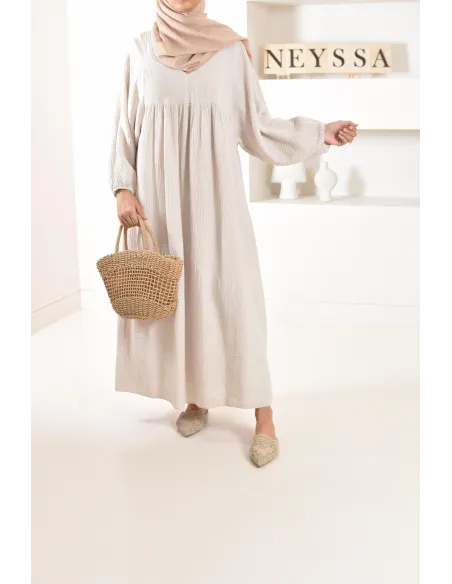 Longue Tunique femme évasée style modest fashion col V.