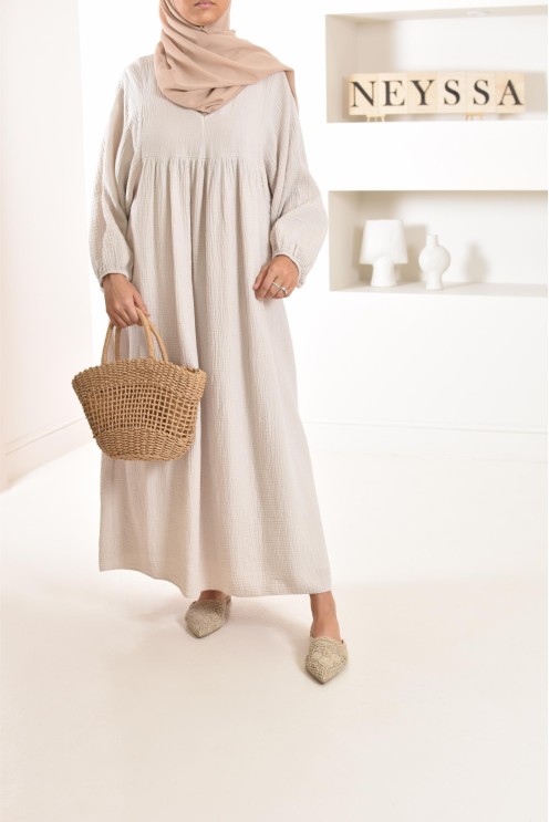 Longue Tunique femme évasée style modest fashion col V.