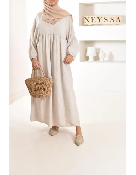 Longue Tunique femme évasée style modest fashion col V.